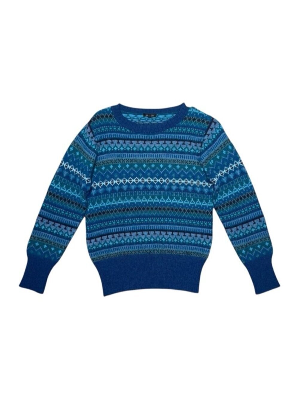 Novica Sweater Women’s Size Small Blue Green Fair Isle Alpaca Knit Winter‎ Cozy